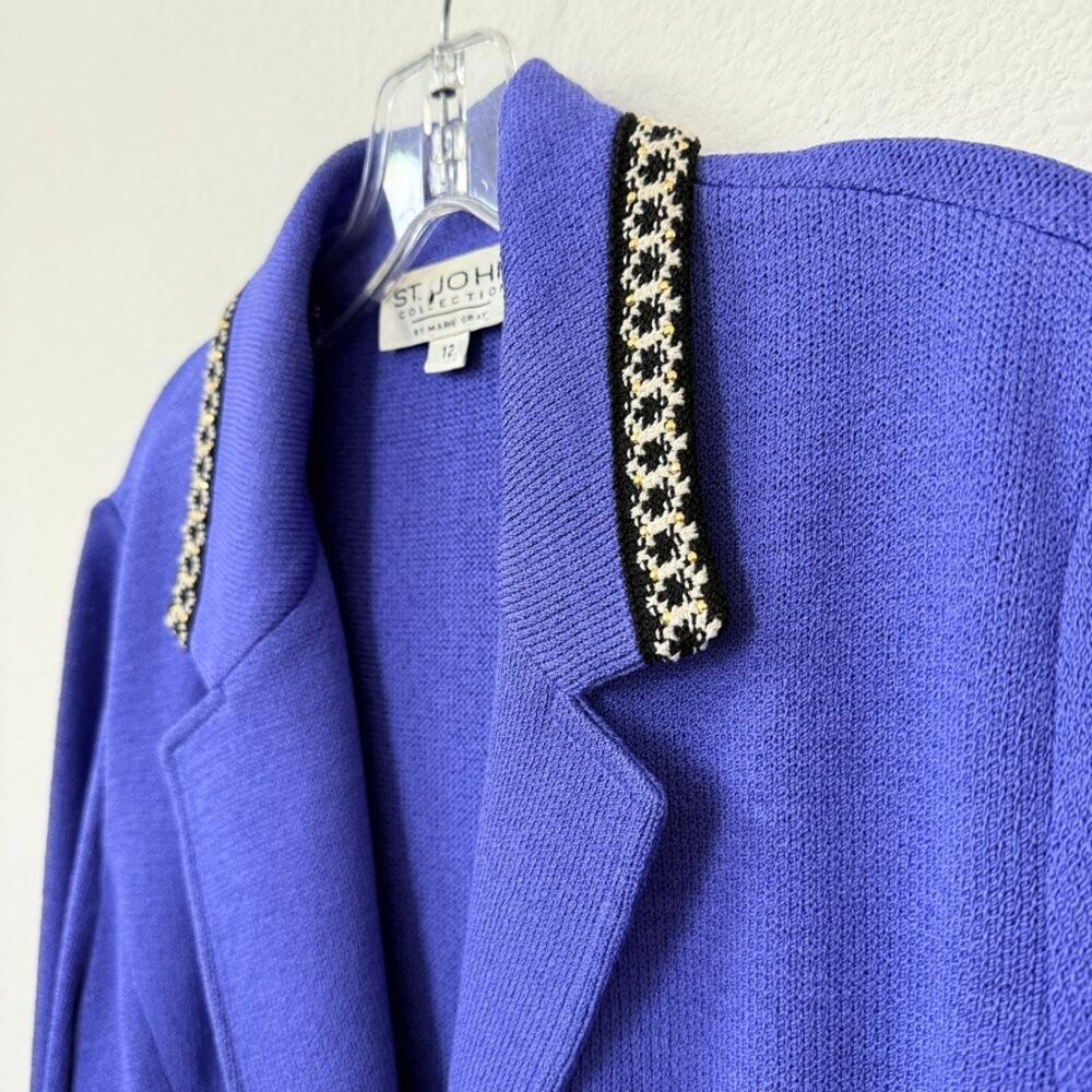 ST. JOHN Collection Knit Skirt Suit Purple Black Trim Designer Luxury Size 12 - Picture 2 of 10